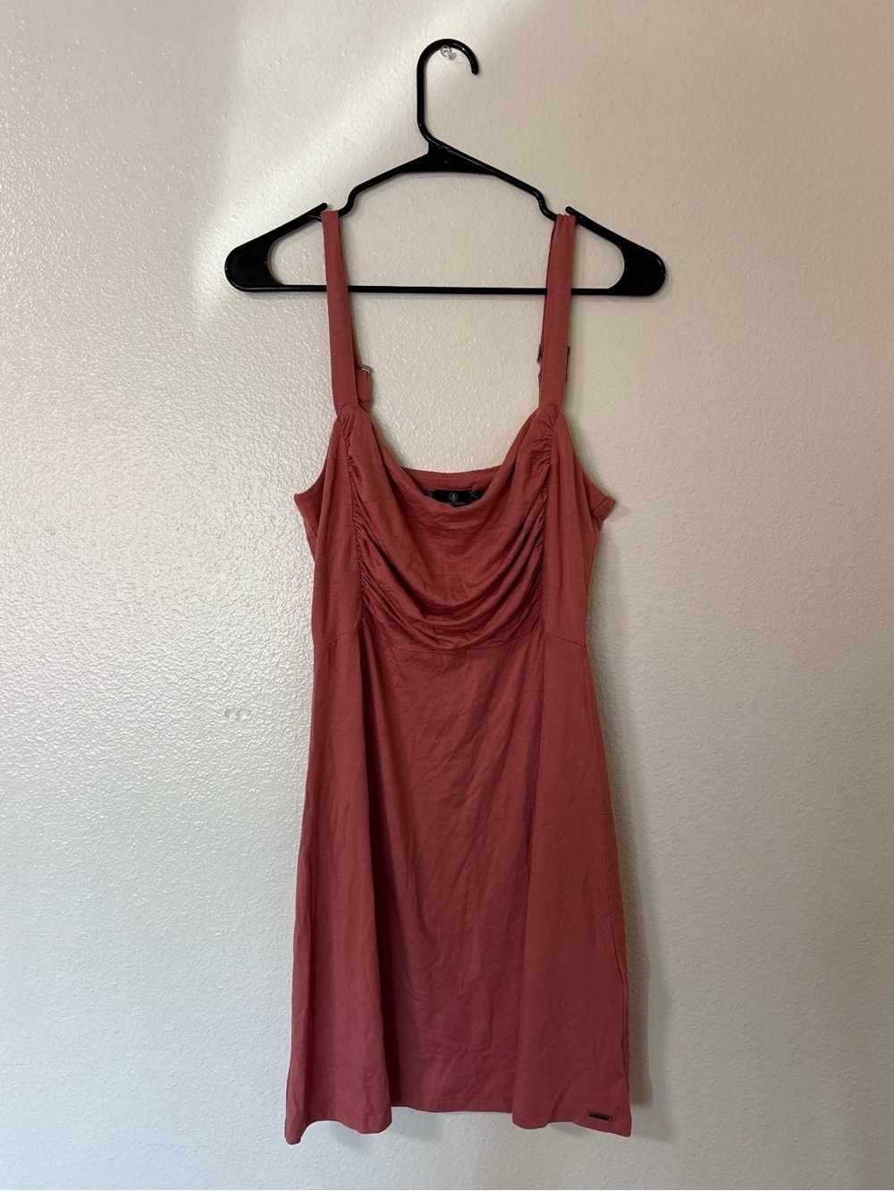 Volcom Dusty Rose Cowl Neck Ruched Mini Dress